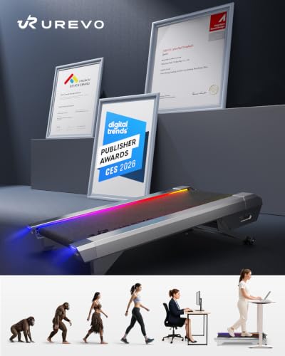 UREVO CyberPad Smart Walking Pad with 14% Auto Incline, Brushless Motorized Under Desk Treadmill for Home Office Fitness, Elegant Speed Lights, Spacious Surface, Digital Controller, AI-Powered App - color: Silver