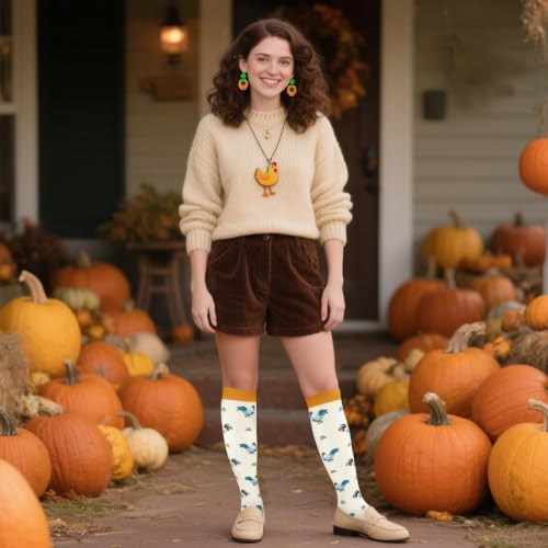 Junely Compression Socks for Women Knee High Stockings Funny Cute - color: Chicken