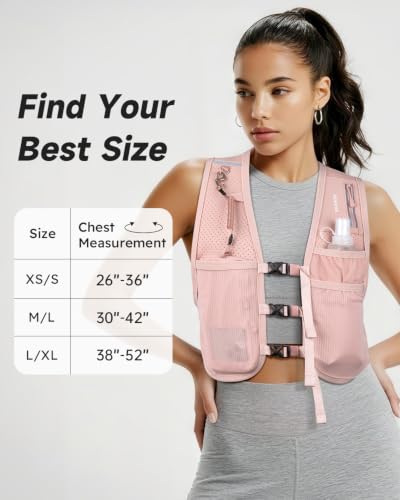 MOKURA Running Vest for Women Men with 500ML Soft Flask & Phone Holder - color: Pink, size: Medium