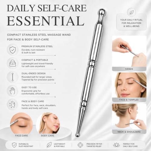 Stainless Steel Acupressure Massage Pen for TMJ, Deep Tissue Trigger Point Relief, Full Body Self-Massage Relaxation Bar
