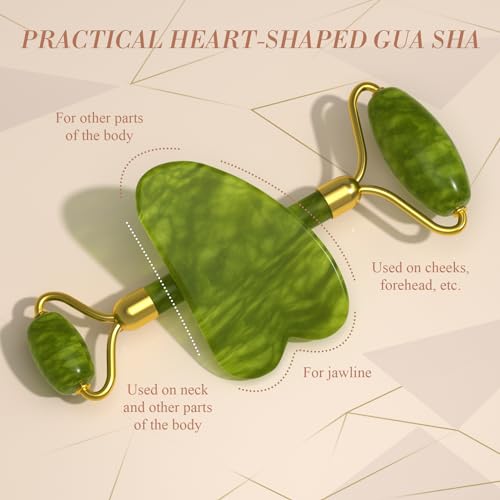Gua Sha and Jade Roller Sets for Women Men Home Spa Stone Facial Guasha Jade Face Roller Massage Tool Set & Facial Skincare Tools Polished Stone Spa Gift - color: Grey