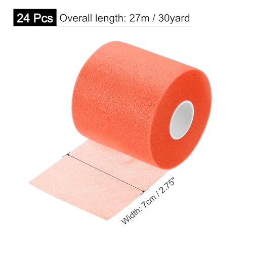 MECCANIXITY 24 Rolls Pre Wrap Athletic Tape 30 Yard x 2.8" Foam Under Wrap Tape Sports Prewrap Headband for Hair Ankles Wrists Hands Knees - color: Orange