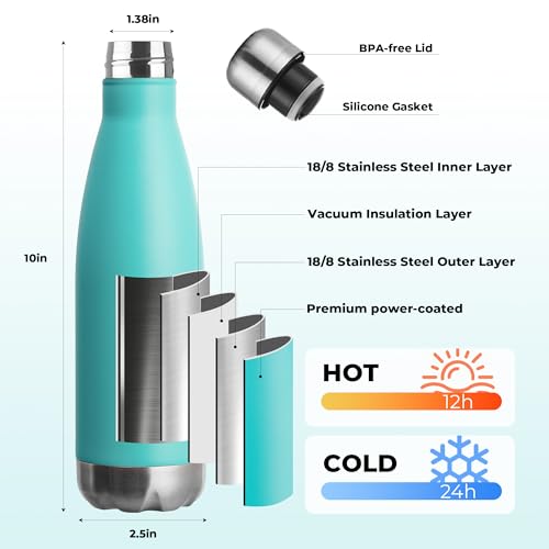 MEWAY 17oz Sport Water Bottle 12 Pack Vacuum Insulated Stainless Steel Leak-Proof Double Wall Cola Shape Water Bottle,Keep Drinks Hot & Cold (Light Blue,12 Pack) - color: Light Blue