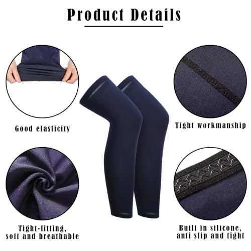 Skylety Compression Leg Sleeves Full Length Sleeves for Mens Basketball Cycling - color: Black, Dark Grey, Navy Blue, size: Large