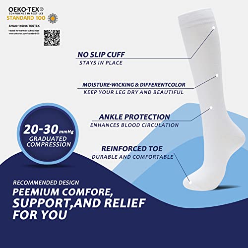fenglaoda 8 Pairs Compression Socks for Men & Women 20-30 mmHg Knee High Nurse Pregnant Running Medical and Travel Athletic - color: 06-8 Pairs-white-new, size: Large-X-Large