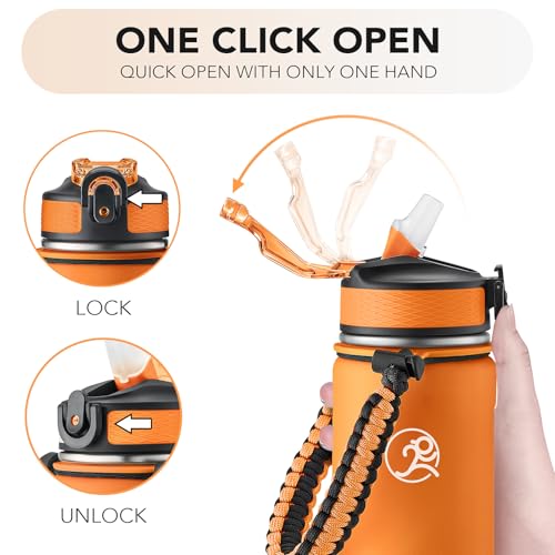 GOSWAG 24oz Insulated Stainless Steel Travel Water Bottle, 2 Lids - color: Matte Orange