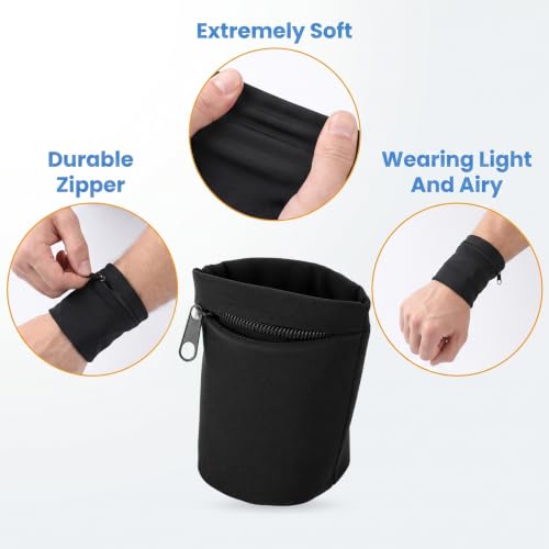 2Pcs Black Zipper Wrist Wallet, Wristband Pouch Key Card Holder