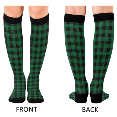 JUNZAN Buffalo Plaid Red Black Knee High Socks Compression Socks for Women Men Kid for Running Sports Nurse - color: Deep Green Buffalo Plaid
