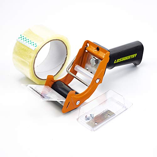Rapid-Replace Packing Tape Dispenser Gun with Extra Blade by LDS Industry, 2 in (50mm) Lightweight Ergonomic Industrial Handheld Heavy Duty Tape Cutter for Carton, Packaging and Box Sealing, Orange