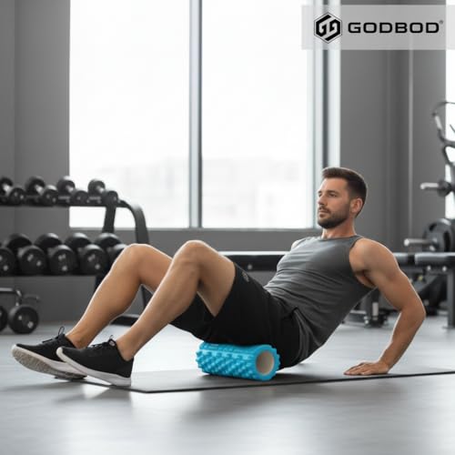 Foam Roller - Deep Tissue Medium Density Muscle Massager with Myofascial Trigger Point Release, Back Massage Roller for Soreness and Mobility 13 x 5.5 Inch, with eBook - color: Sky Blue