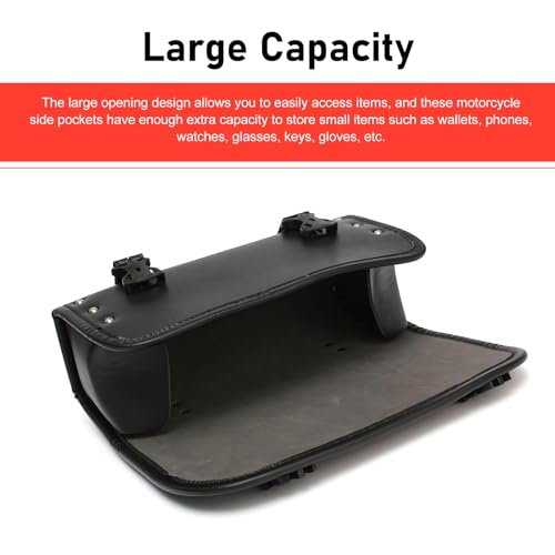 Motorcycle Fork Tool Bag, Leather Motorcycle Handlebar Bag, Waterproof Front Handlebar Storage Pouch, Universal Saddle Pouch for Most Autobike (Black)