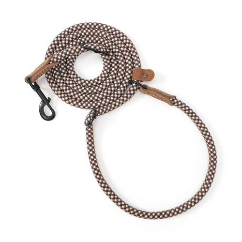 Mile High Life Hands Free Dog Leash, Crossbody Waist Leash with Genuine Leather Connection, Multifunctional Adjustable Slip Lead for Dog Walking Running (Brown Check, 7FT) - color: Brown Check, size: 7FT Hands Free