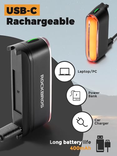 ROCKBROS Magnetic Bike Tail Light,Rechargeable,IPX6 Waterproof,7 Modes