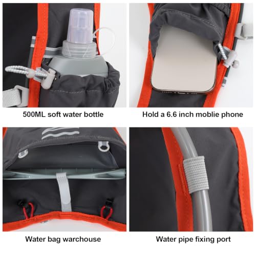 INOXTO Running Hydration Vest Backpack,Lightweight Insulated Pack with 1.5L Water Bladder Bag Daypack for Hiking Trail Running Cycling Race Marathon for Women Men - color: Dark gray orange