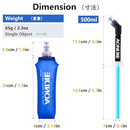 JEELAD Soft Folding Water Bottles TPU Collapsible Flask Hydration Pack Ideal for Running Hiking Cycling Outdoor - color: 500ml / 16.9oz with Straw - Pack of 2