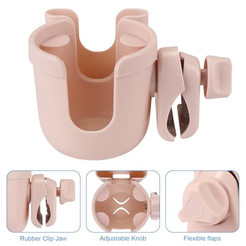 Accmor Stroller Cup Holder with Phone Holder, Bike Cup Holder, Walker Scooter Wheelchair Cup Holder Attachment, Universal Cup Holder for Uppababy Graco Strollers - color: All Crystal Pink