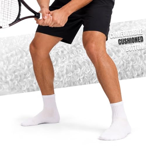 Men's Cushioned Ankle Socks, Athletic Running Gym Socks 6 Pairs - color: 6 Pairs Pure White, size: 8-10