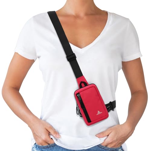 Peicees Small Crossbody Bag for Men Women Mini Sling Bag Travel Running Phone Daypack Cross Body Shoulder Bags with Keyholder - color: Rose
