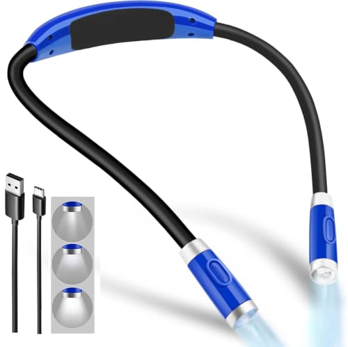 Rechargeable LED Book Light, Neck Hug Light Reading Lamp Relaxed Reading in Bed, 3 Brightness Levels, 2 Flexible Soft Silicone Arms Comfortable Wear. Perfect for Bookworms & Crafts, Blue - color: Blue
