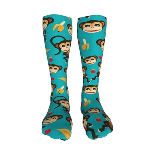 Monkey Love Banana Kids Cozy Knee High Tube Compression Socks Novelty Athletic Long Crew Socks for Child Girls Boys 19.8in