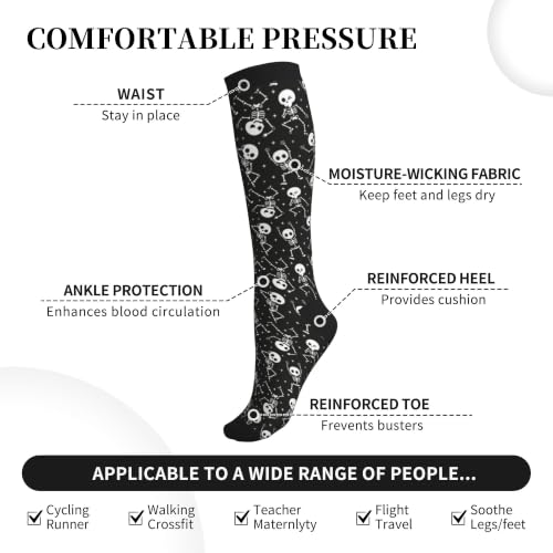 Compression Socks Women and Men 15-20mmHg-Circulation Support Socks for Athletic Running Cycling - color: Dancing Skeleton