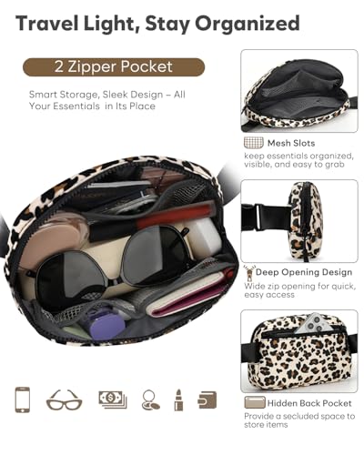 Pritent Fanny Packs for Women Crossbody Belt Bag With Zipper Back Pocket - color: Leopard, size: Large