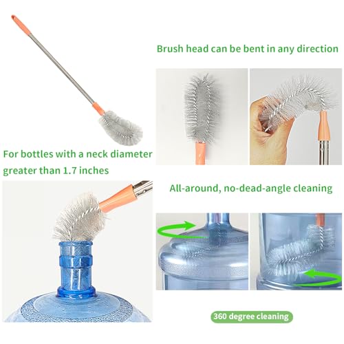 2-Pack Bucket Brush, Bottle Brush for Cleaning Extra Long Bottles, Gallon Jug Cleaner, Water Bottle Cleaner.