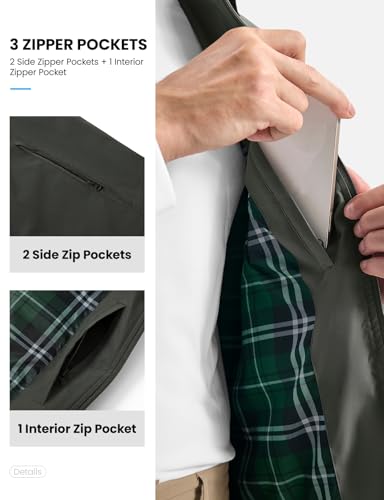 BGOWATU Men's Golf Vest Casual Windproof Sleeveless Jacket 3 Zip Pockets - color: Charcoal Grey, size: Small