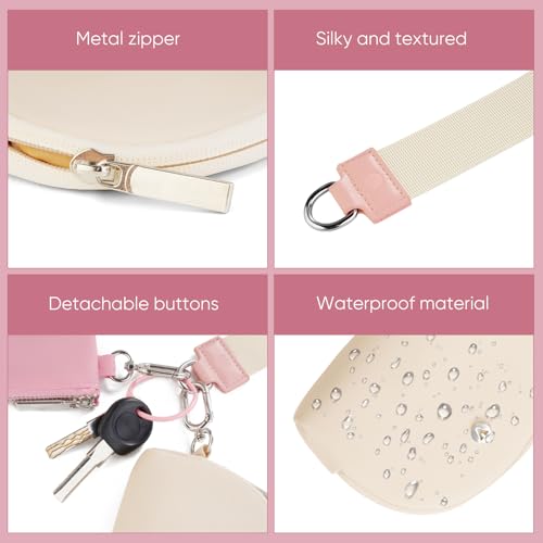 VUTUXA KeyChain Wallet Wristlet For Women Mini Zip Dual Pouch Coin Purse - color: pink+white