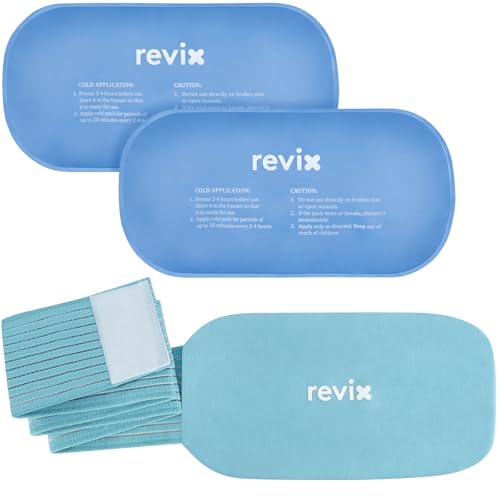 REVIX Ice Pack for Injuries Reusable, 2-Pack Hot & Cold Gel Wrap with Strap - color: Blue, size: Medium 10 x 5 Inch