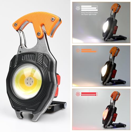 MAKDAK 2PC Keychain Flashlight Rechargeable Cob Keychain Work Light 7 Modes 1600Lumen High Lumen Flashlights for Emergencies,EDC - color: (Orange and Blue)*1PC