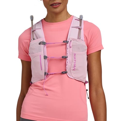 Nathan Pinnacle Hydration Running Vest Backpack for Trail Running & Marathon with Soft Flasks, Lightweight Water-Resistant Race Vest - color: Light Pink/Fuchsia, size: XX-Small