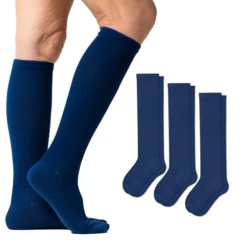 Viasox 3 Pack Compression Socks Women & Men, Circulation Support, 12-15mmHg Neuropathy (Navy, Large) - color: Navy, size: Large