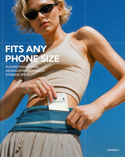 WATERFLY Running Belt Fanny Pack No-Bounce Large Phone Holder for Men Women - color: Blue, size: Medium