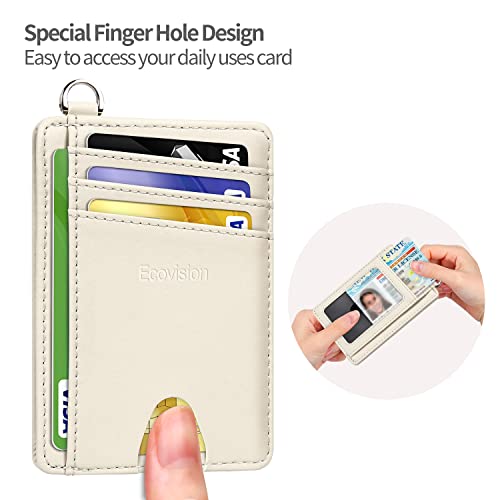 Slim Minimalist Front Pocket Wallet, RFID Blocking Credit Card Holder Wallet with Integrated D-Shackle for Men Women - color: Cowhide Beige