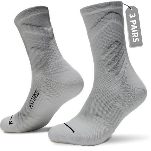 Compression Crew Athletic Socks, 3 Pairs, Performance Socks - color: Grey, size: Medium