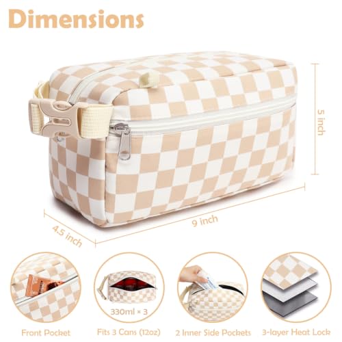 Fammart Freezable Snack Bag with Removable Ice Packs, Small Insulated Lunch Bag Mini Cooler, Leakproof Reusable Snack Lunch Box with Buckle Handle for Work, Travel, Office - Checkered Khaki - color: with Ice Packs - Checkered Khaki