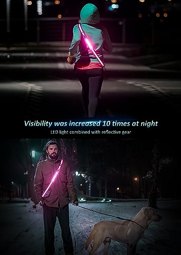 Ylzzrs LED Reflective Belt Sash Walking Gear,Safety Lights for Walkers at Night,High Visibility Safety Rechargeable Reflective Running Gear for Men Women Kids Night Dog Walking Gear - color: Pink