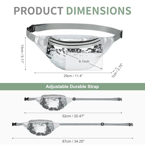Holographic Sequined Fanny Packs for Women, Waist Belt Bag Fashion, Crossbody Bum Bag for Running, Silver - color: Silver