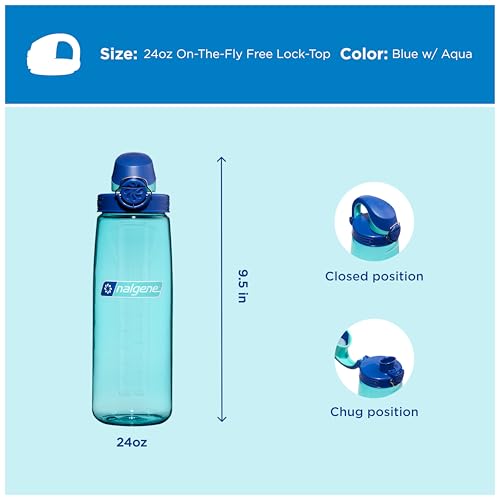 Nalgene 24 oz On The Fly Lock-Top Water Bottle, Blue w/Aqua - color: Blue with Aqua, size: 24 Ounces