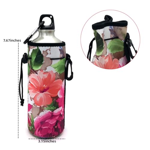 Wanty Neoprene 20 Oz Insulated Water Drink Bottle Cooler Carrier Cover Sleeve Tote Bag Pouch Holder Strap for Climbing Cycling and Running Outdoor Activities (Peony) - color: Peony
