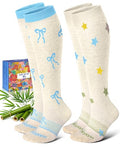 Bamboo Viscose Compression Socks for Women - color: Pastel Bow Stars, size: Large-X-Large