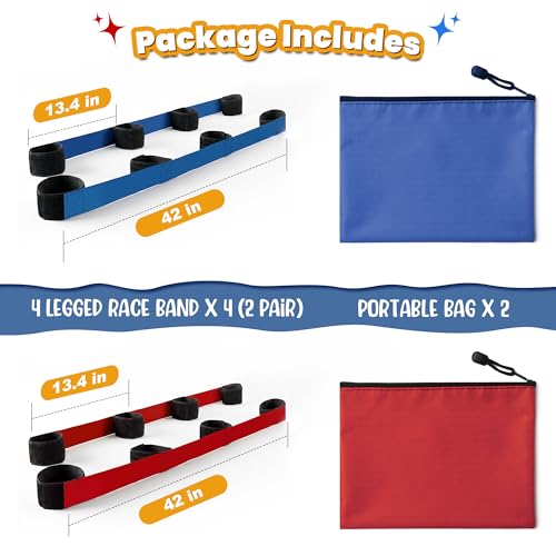 3 Legged Race Bands, Field Day Games for Adults, 4 Players 2pk - color: 2pk(red+blue)-4persons