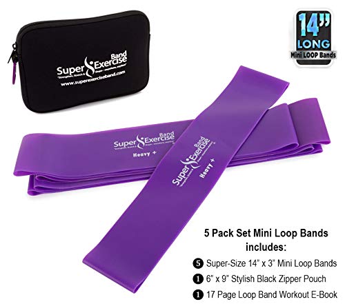 Mini Loop Bands 14x3 in, Latex Free, 3/5/10 Pack Sets - color: r. Purple HEAVY+ Loop Band 5 Pack