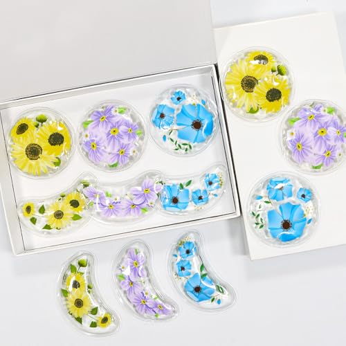 4PCS Gel Eye Ice Pack Set Reusable, Cold and Hot Compress for Eyes - color: Purple Flowers