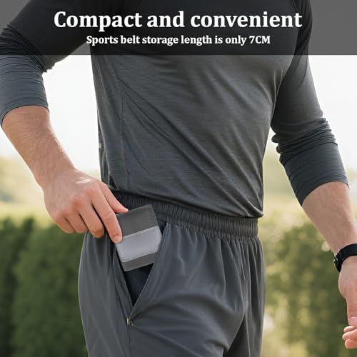 Running Belt for Women & Men-Waterproof Running Bag Belts Fanny Pack with Water Bottle & Cooling towels-Adjustable Reflective Belt Waist Pack with 3 pocket for Jogging, Hiking (Grey, Medium)