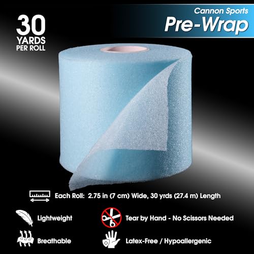 Cannon Sports Pre Wrap Foam Underwrap - 2 Pack, 2.75" x 30 Yards Per Roll (60 Total Yards) - Athletic Underwrap for Sports Tape, Training & Exercise (Aqua) - color: Aqua