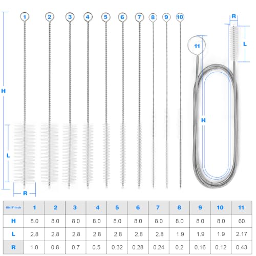 Ixiaoyoo 11 Pcs Cleaning Brushes Set, 8 Inch + 60 Inch Cleaner Brushes - color: 8 Inch + 60 Inch White