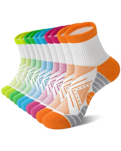 Womens Compression Ankle Crew Socks, Breathable Cushioned Socks - color: White Pink Orange Yellow Green Blue, size: 6-9