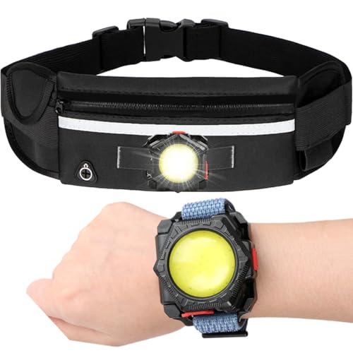 2-in-1 Running Light Set, 300 Lumens COB Fanny Pack & Wrist Lights, 4 Modes 120°Wide Flood, Rechargeable Hands-Free LED Lights, IPX5 Waterproof for Night Running, Camping, Hiking